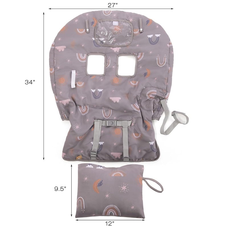 Delfin Shopping Cart Cover for Baby Girl & Boy | Water Resistant High Chair Cover w/Phone Pouch & Pocket | Gender Neutral Cart Cover for Babies | Padded Grocery Cart Cover for Baby | (Grey) - Image 2